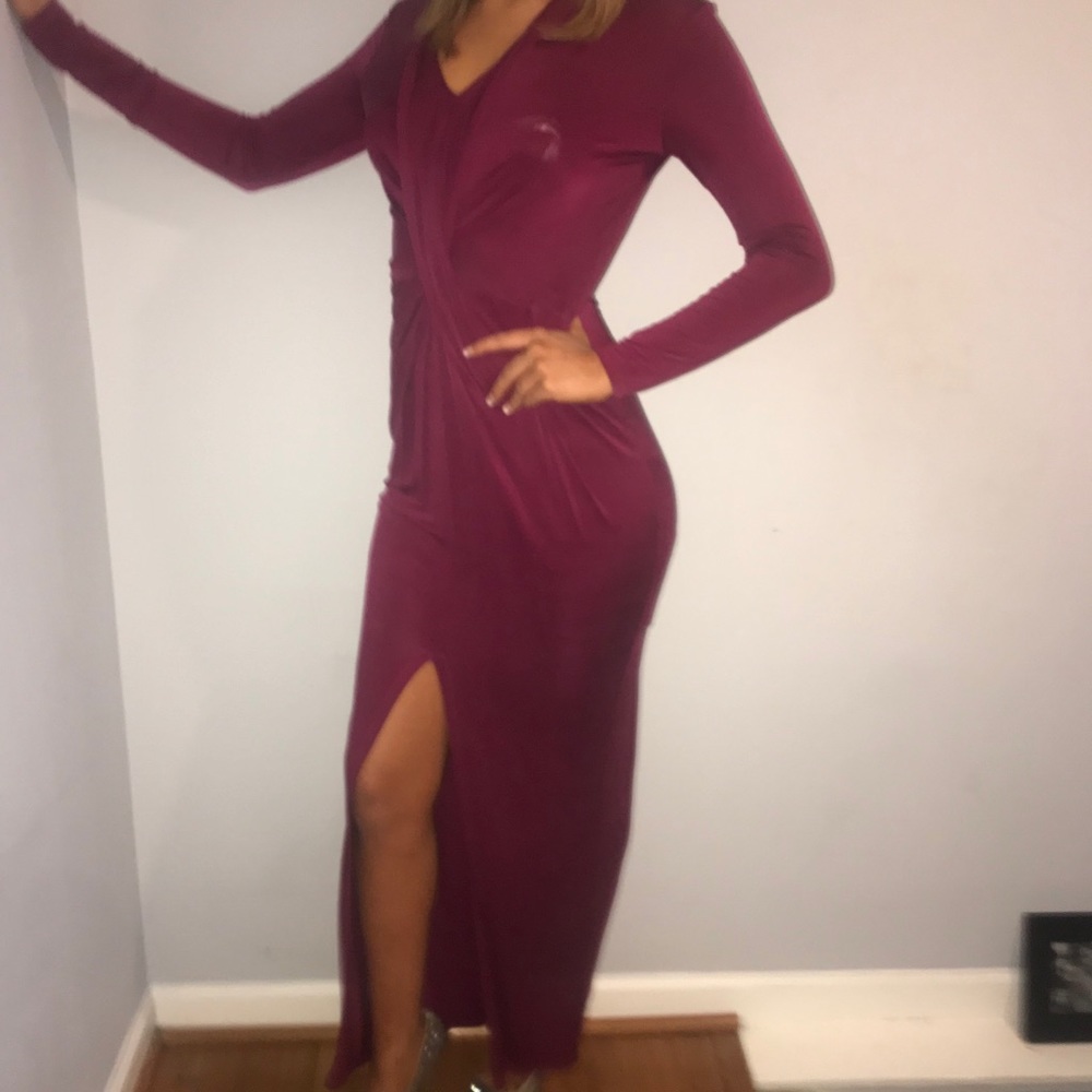 Long wine red evening gown